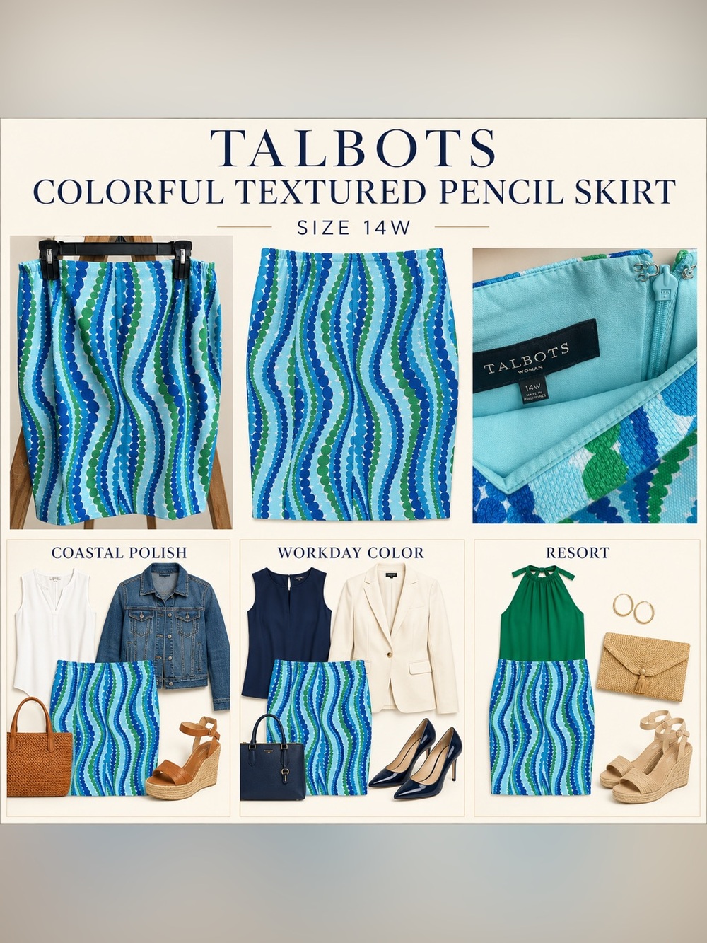 Talbots Woman Colorful Textured Pencil Skirt Size 14W